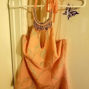 Pink with Silver Shimmer Print Accent Crop Top